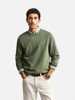 Gant miesten collegepaita Reg Shield C-Neck Sweater, vihreä