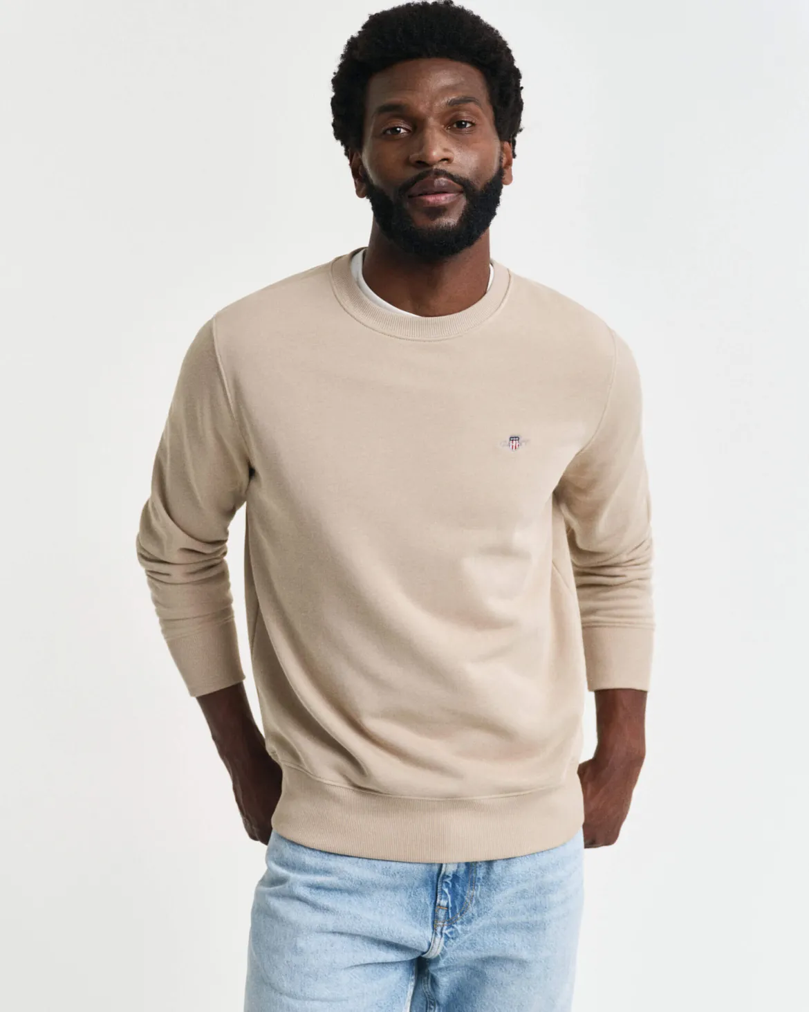Gant Miesten Collegepaita, REG SHIELD C-NECK Beige