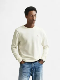 Gant miesten collegepaita Reg Shield C-Neck Sweater, luonnonvalkoinen