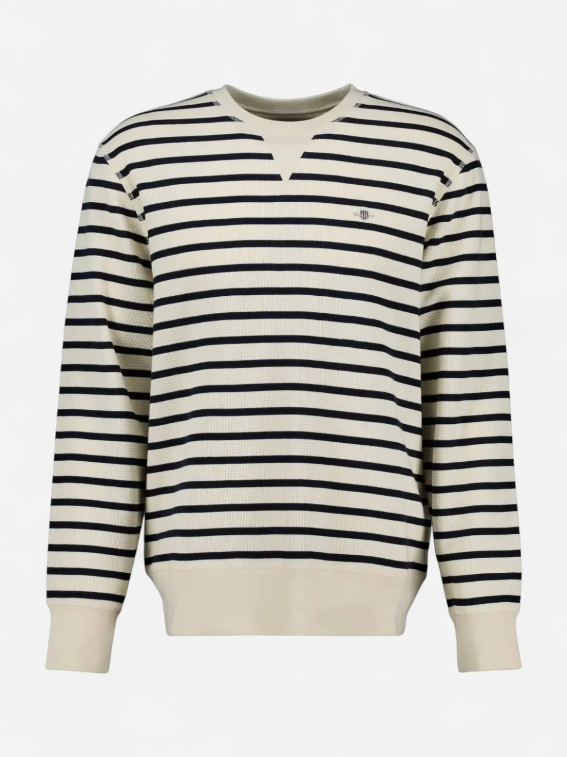 Gant miesten collegepaita, STRIPED WAFFLE SWEAT C-NECK Raidallinen Valkoine