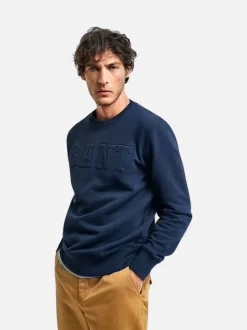 Gant miesten collegepusero, K EMBOSSED C-NECK SWEAT TUMMANSININEN