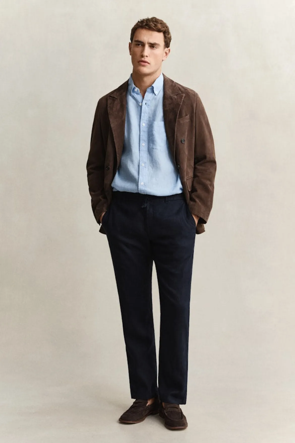 Gant miesten housut Regular Linen Pant, tummansininen