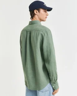 Gant miesten kauluspaita K Reg Garment Dyed Linen Shirt, vihreä