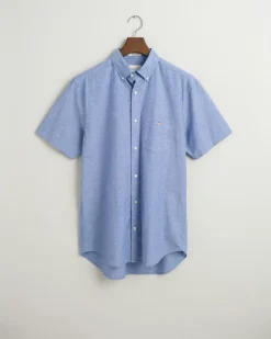Gant miesten kauluspaita K Reg Cotton Linen SS Shirt, sininen
