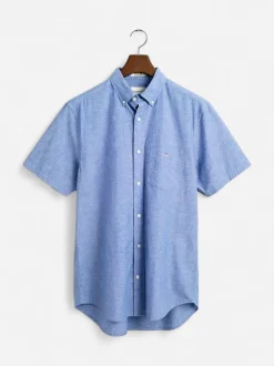 Gant miesten kauluspaita K Reg Cotton Linen SS Shirt, sininen