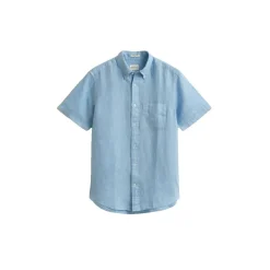 Gant miesten kauluspaita lyhythihainen Garment-Dyed Linen SS Shirt, keskisininen