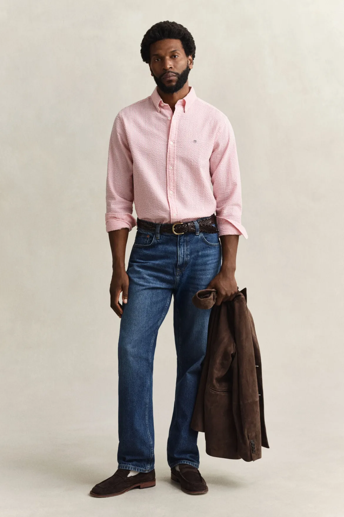 Gant miesten kauluspaita Regular Fit Striped Seersucker Shirt, raidallinen punainen