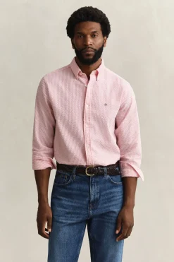 Gant miesten kauluspaita Regular Fit Striped Seersucker Shirt, raidallinen punainen