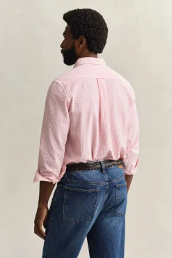 Gant miesten kauluspaita Regular Fit Striped Seersucker Shirt, raidallinen punainen
