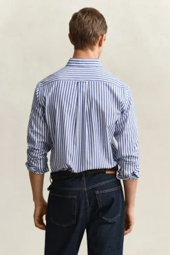 Gant miesten kauluspaita Regular Fit Classic Striped Poplin Shirt, raidallinen sininen