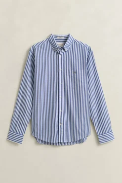 Gant miesten kauluspaita Regular Fit Classic Striped Poplin Shirt, raidallinen sininen