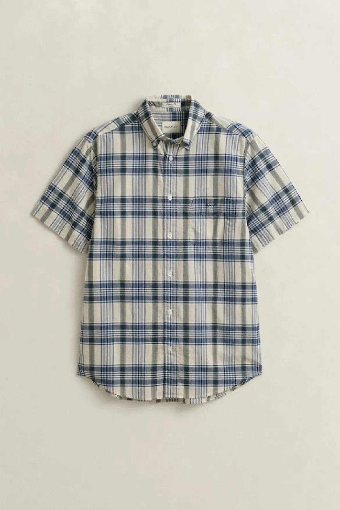 Gant miesten kauluspaita Regular Fit Madras Check SS Shirt, sininen ruutu