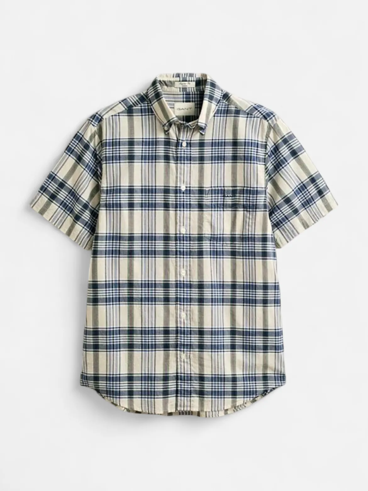 Gant miesten kauluspaita Regular Fit Madras Check SS Shirt, sininen ruutu