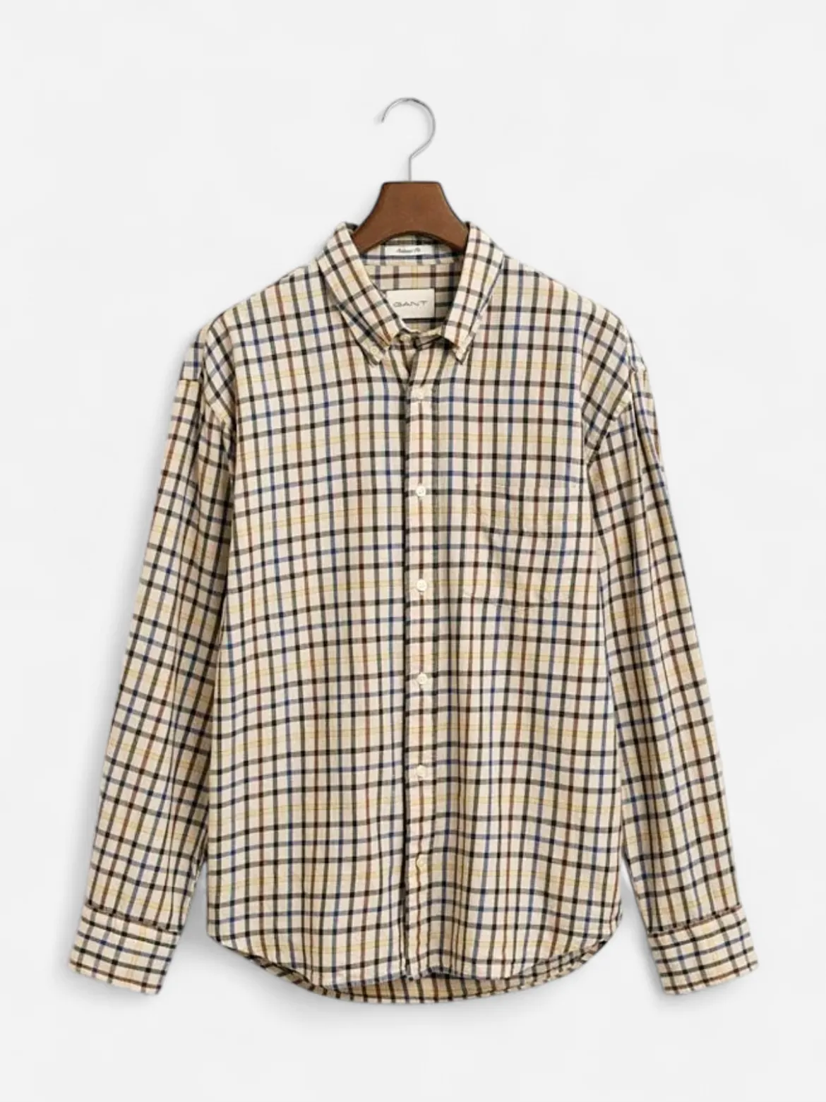 Gant Miesten kauluspaita, REG TWILL CHECK SHIRT Beige Ruutu