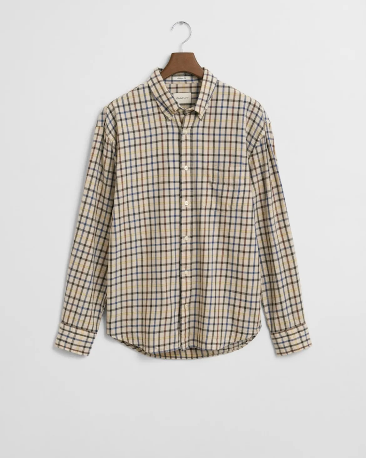 Gant Miesten kauluspaita, REG TWILL CHECK SHIRT Beige Ruutu