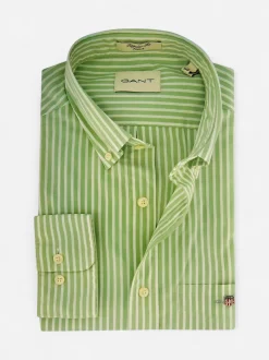 Gant miesten kauluspaita Reg Classic Poplin Stripe, raidallinen vihreä