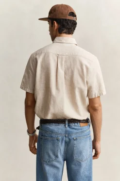 Gant miesten lyhythihainen kauluspaita Regular Cotton Linen Shirt, beige