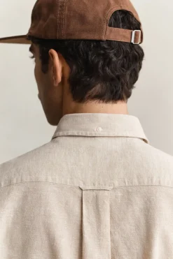 Gant miesten lyhythihainen kauluspaita Regular Cotton Linen Shirt, beige