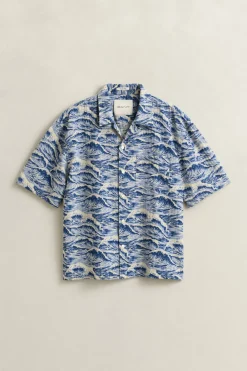 Gant miesten lyhythihainen kauluspaita Relaxed Fit Short Sleeve Shirt, sininen kuosi