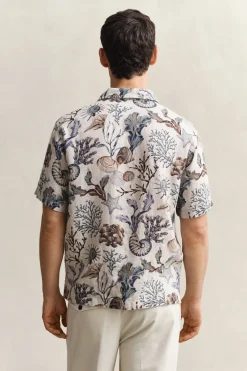 Gant miesten lyhythihainen kauluspaita K Reg Aop Camp Collar Shirt, kuosillinen beige