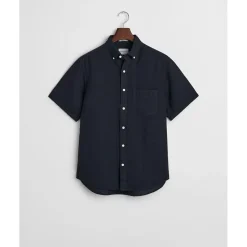 Gant miesten lyhythihainen kauluspaita Reg Linen Shirt, tummansininen