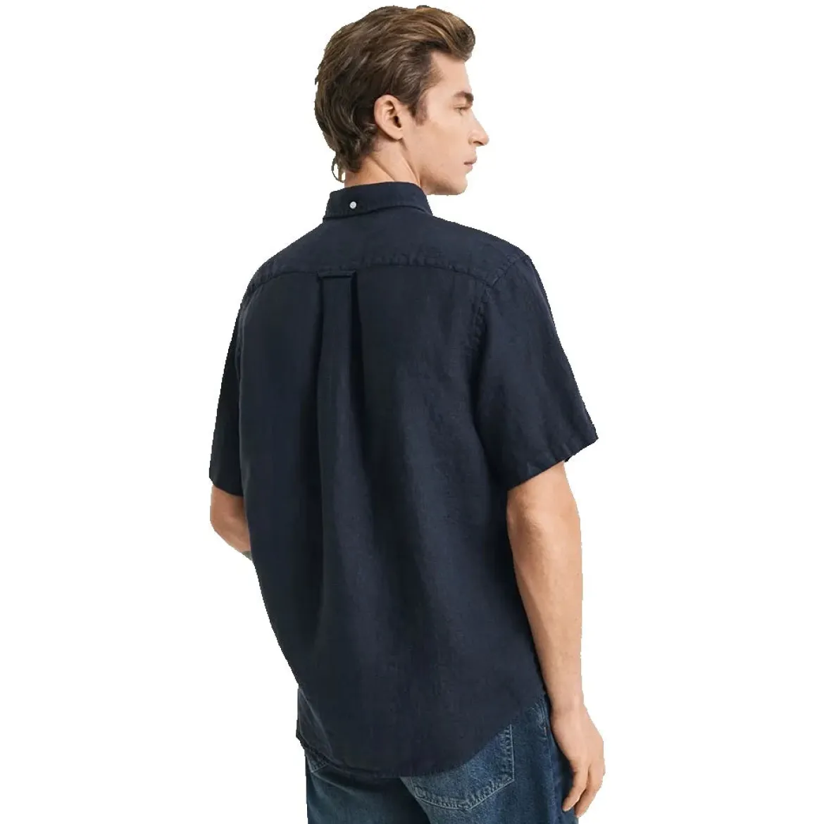 Gant miesten lyhythihainen kauluspaita Reg Linen Shirt, tummansininen