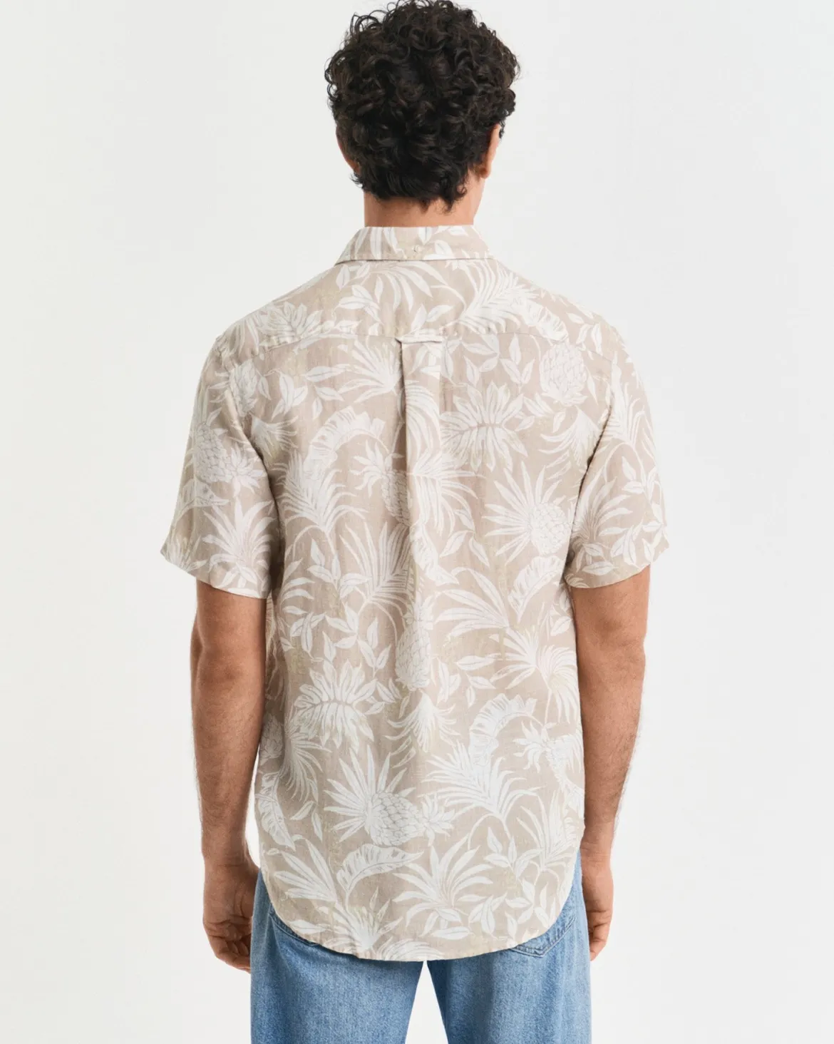 Gant miesten lyhythihainen kauluspaita, REG BOTANICAL LINEN PRINT SS T-SHIRT Ruskea Kuosi