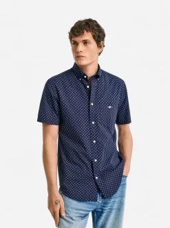 Gant miesten lyhythihainen kauluspaita, REG MICRO PRINT SS SHIRT Sininen Kuosi