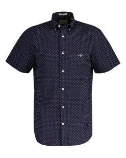 Gant miesten lyhythihainen kauluspaita, REG MICRO PRINT SS SHIRT Sininen Kuosi