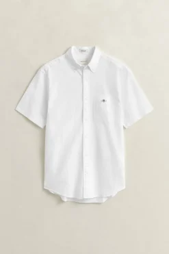 Gant miesten lyhythihainen kauluspaita Regular Cotton Linen Shirt, valkoinen
