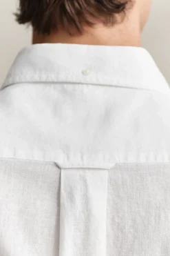 Gant miesten lyhythihainen kauluspaita Regular Cotton Linen Shirt, valkoinen