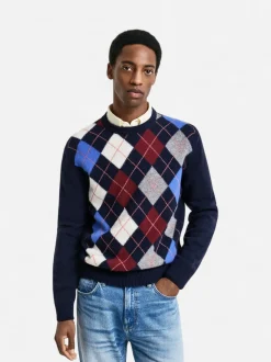 Gant miesten neule, ARGYLE C-NECK Sininen Kuosi