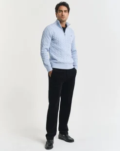 Gant miesten neule, COTTON CABLE HALF ZIP Vaaleansininen