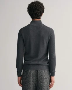 Gant miesten neule, COTTON PIQUE HALF ZIP Tummanharmaa