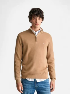 Gant miesten neule, COTTON PIQUE HALF ZIP Beige