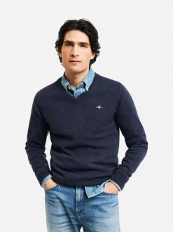 Gant miesten neulepsuero, K SUPERFINE LAMBSWOOL C-NECK SININEN, INDIGO