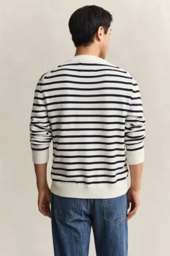 Gant miesten neulepusero Breton Stripe Graphic C-Neck, raidallinen sininen