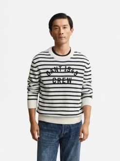 Gant miesten neulepusero Breton Stripe Graphic C-Neck, raidallinen sininen