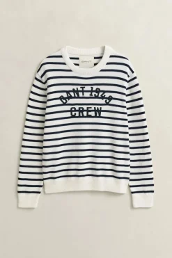 Gant miesten neulepusero Breton Stripe Graphic C-Neck, raidallinen sininen