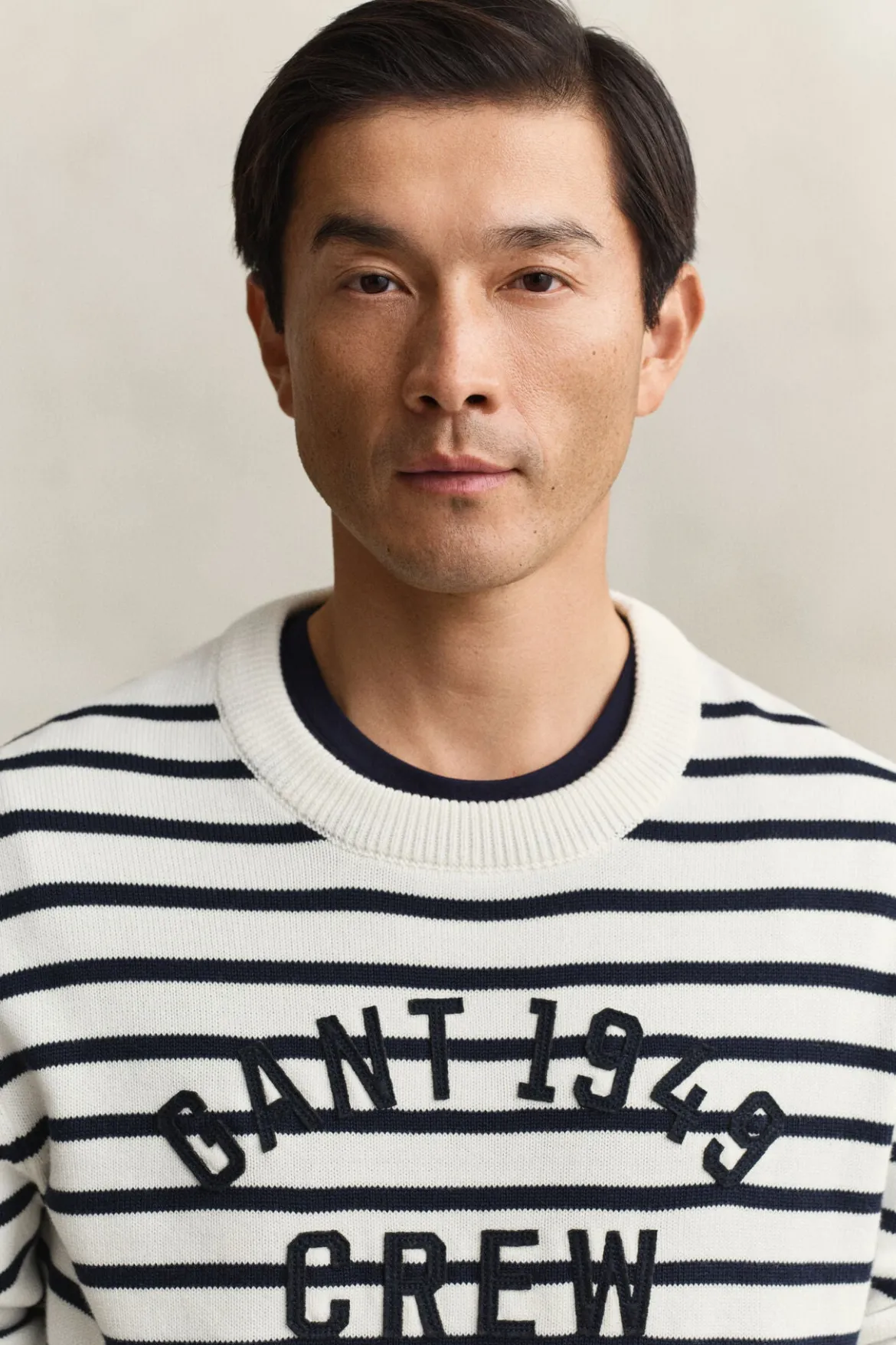 Gant miesten neulepusero Breton Stripe Graphic C-Neck, raidallinen sininen