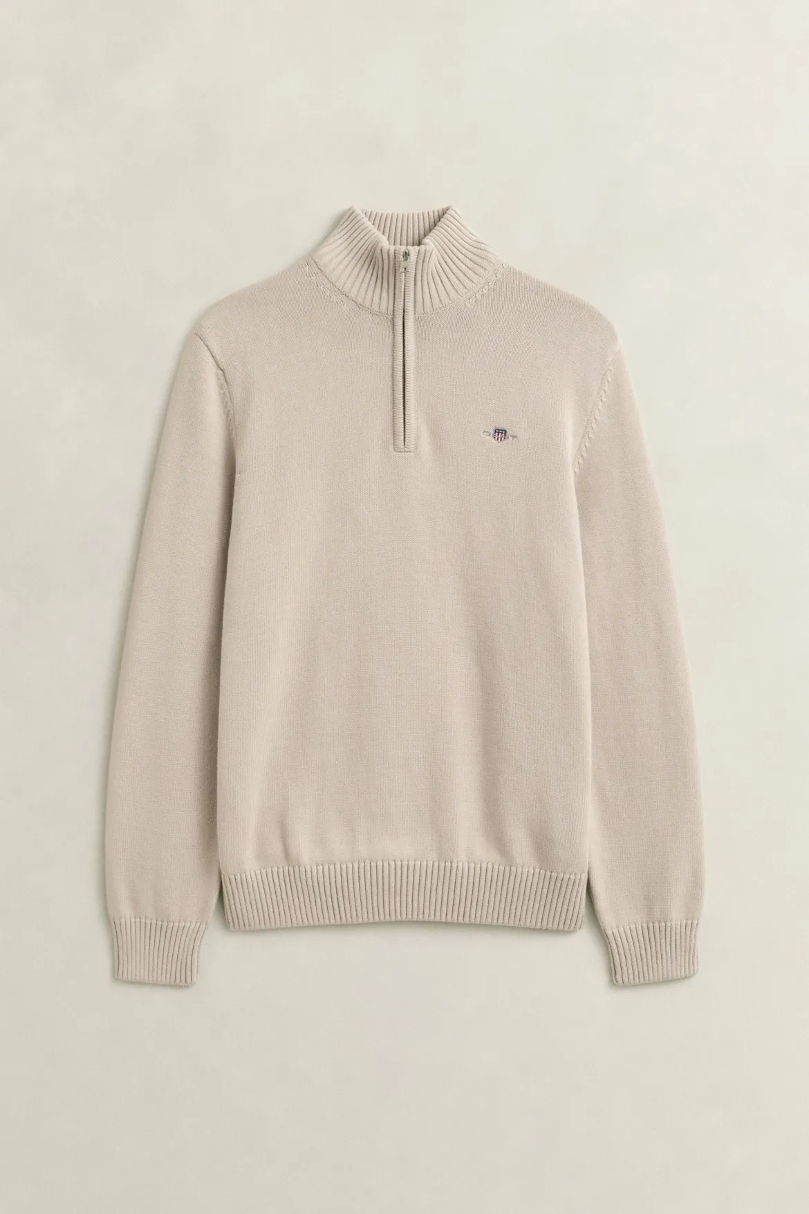 Gant miesten neulepusero Casual Cotton Half Zip, hiekka