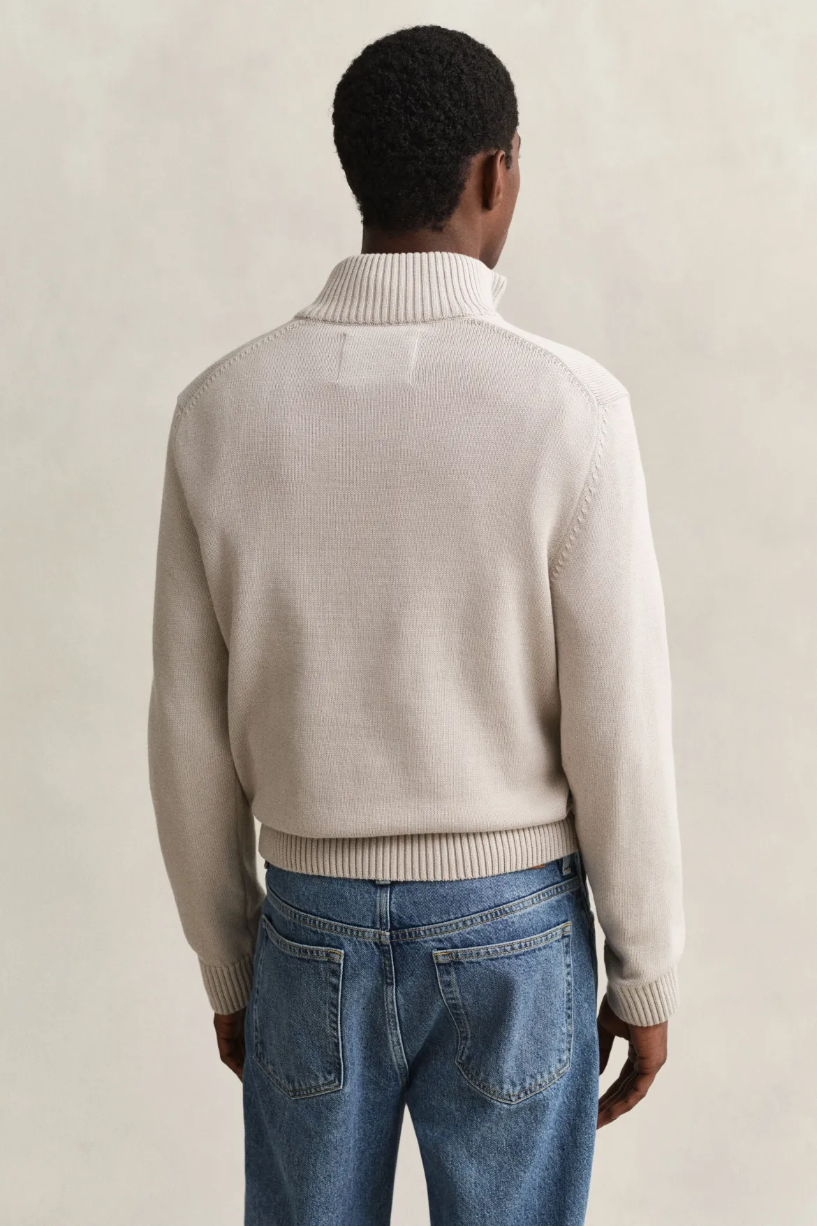 Gant miesten neulepusero Casual Cotton Half Zip, hiekka