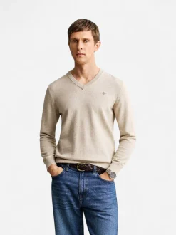 Gant miesten neulepusero Classic Cotton V-Neck, beige