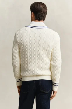 Gant miesten neulepusero Cotton Cable Cricket V-Neck, valkoinen
