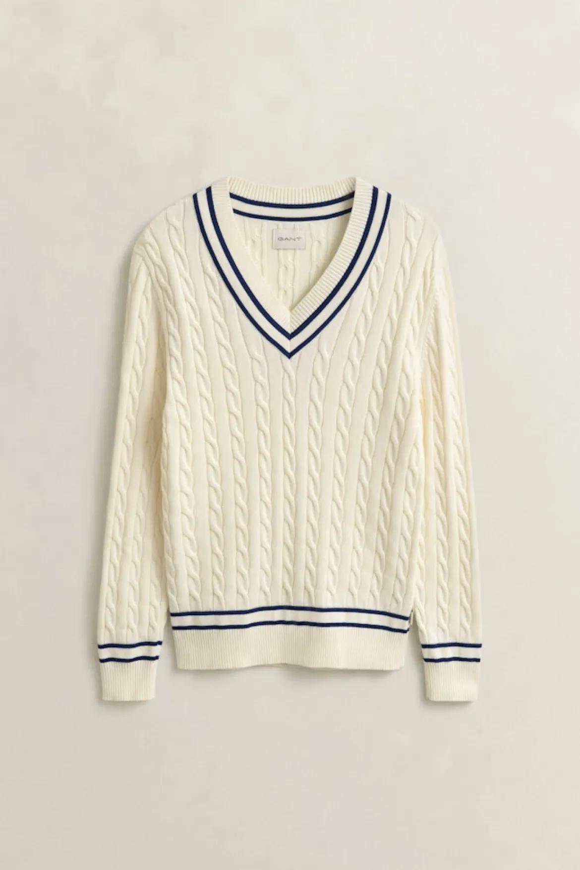 Gant miesten neulepusero Cotton Cable Cricket V-Neck, valkoinen