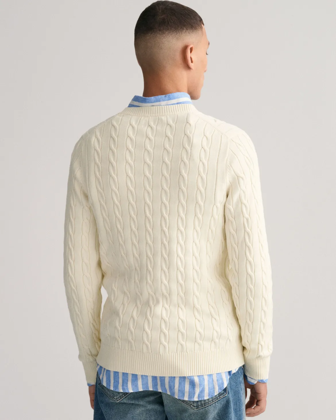 Gant miesten neulepusero Cotton Cable, Luonnonvalkoinen