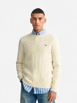 Gant miesten neulepusero Cotton Cable, Luonnonvalkoinen