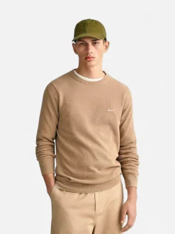 Gant miesten neulepusero Cotton Pique C-Neck, khaki