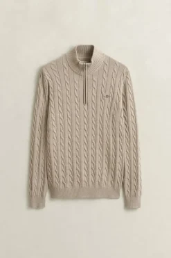 Gant miesten neulepusero Cotton Cable Half Zip, vaalea beige