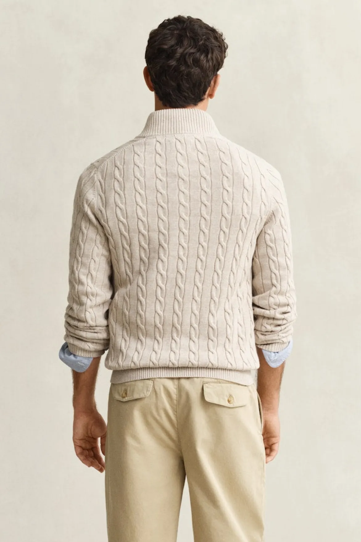 Gant miesten neulepusero Cotton Cable Half Zip, vaalea beige